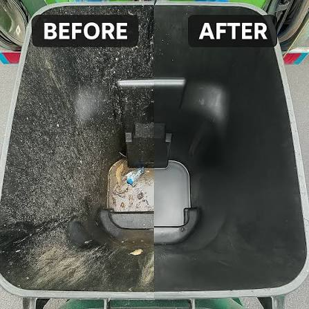 Before and after view of a garbage can cleaning
